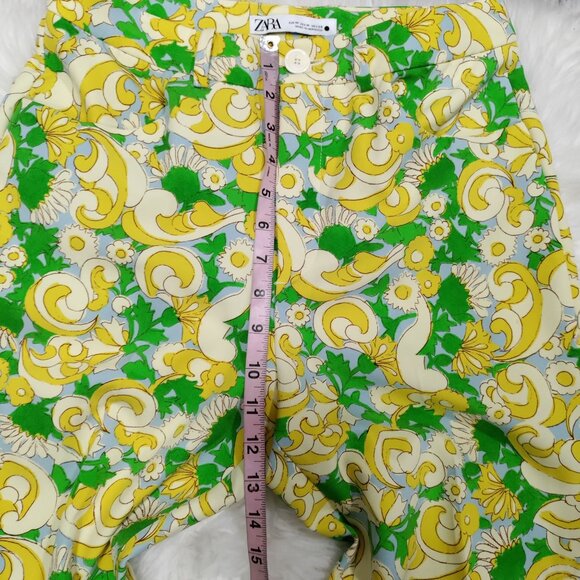 ZARA Retro 70s Green Yellow Paisley Print High Waist Pants Women's Size Medium - Picture 13 of 15